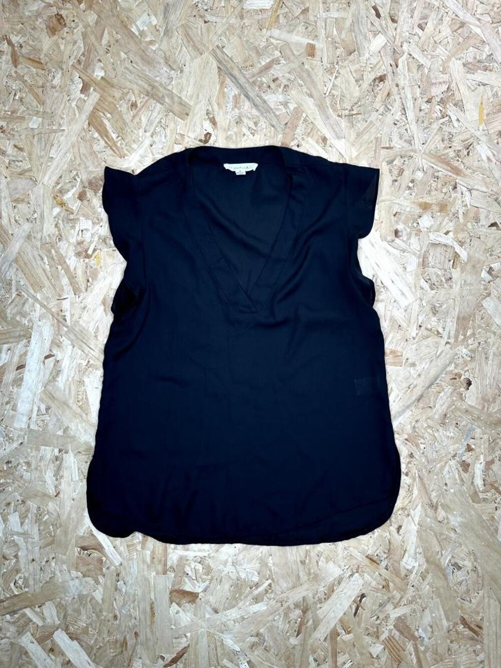 Stella Luce Black V-Neck Flutter Sleeve Blouse Womens Small Chiffon Top